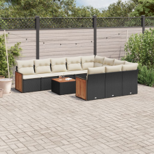 vidaXL 11 részes fekete polyrattan kerti ülőgarnitúra párnákkal kerti bútor