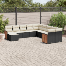 vidaXL 11 részes fekete polyrattan kerti ülőgarnitúra párnákkal kerti bútor
