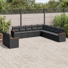 vidaXL 11 részes fekete polyrattan kerti ülőgarnitúra párnákkal kerti bútor