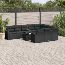 vidaXL 11 részes fekete polyrattan kerti ülőgarnitúra párnákkal kerti bútor