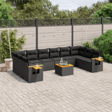 vidaXL 11 részes fekete polyrattan kerti ülőgarnitúra párnákkal kerti bútor