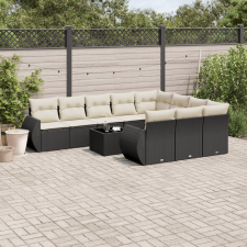 vidaXL 11 részes fekete polyrattan kerti ülőgarnitúra párnákkal kerti bútor