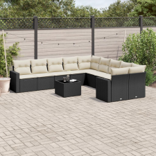 vidaXL 11 részes fekete polyrattan kerti ülőgarnitúra párnákkal kerti bútor