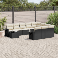vidaXL 11 részes fekete polyrattan kerti ülőgarnitúra párnákkal kerti bútor
