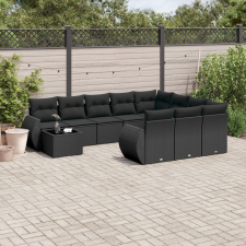 vidaXL 11 részes fekete polyrattan kerti ülőgarnitúra párnákkal kerti bútor
