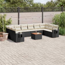 vidaXL 11 részes fekete polyrattan kerti ülőgarnitúra párnákkal kerti bútor