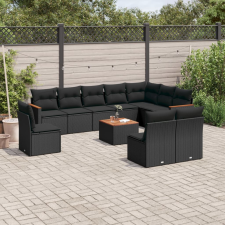 vidaXL 11 részes fekete polyrattan kerti ülőgarnitúra párnákkal kerti bútor