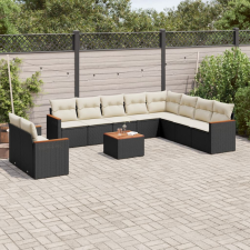 vidaXL 11 részes fekete polyrattan kerti ülőgarnitúra párnákkal kerti bútor