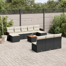 vidaXL 11 részes fekete polyrattan kerti ülőgarnitúra párnákkal kerti bútor