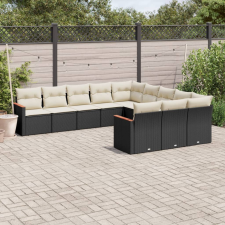 vidaXL 11 részes fekete polyrattan kerti ülőgarnitúra párnákkal kerti bútor