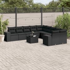 vidaXL 11 részes fekete polyrattan kerti ülőgarnitúra párnákkal kerti bútor
