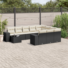 vidaXL 11 részes fekete polyrattan kerti ülőgarnitúra párnákkal kerti bútor