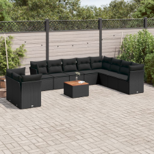 vidaXL 11 részes fekete polyrattan kerti ülőgarnitúra párnákkal kerti bútor