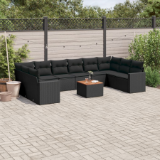 vidaXL 11 részes fekete polyrattan kerti ülőgarnitúra párnákkal kerti bútor