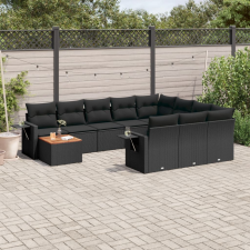 vidaXL 11 részes fekete polyrattan kerti ülőgarnitúra párnákkal kerti bútor
