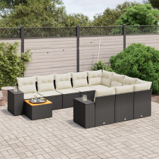 vidaXL 11 részes fekete polyrattan kerti ülőgarnitúra párnákkal kerti bútor