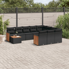 vidaXL 11 részes fekete polyrattan kerti ülőgarnitúra párnákkal kerti bútor