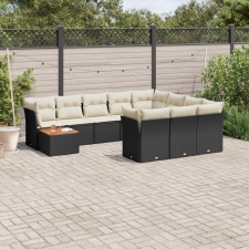 vidaXL 11 részes fekete polyrattan kerti ülőgarnitúra párnákkal kerti bútor