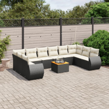 vidaXL 11 részes fekete polyrattan kerti ülőgarnitúra párnákkal kerti bútor