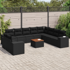 vidaXL 11 részes fekete polyrattan kerti ülőgarnitúra párnákkal kerti bútor