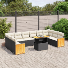 vidaXL 11 részes fekete polyrattan kerti ülőgarnitúra párnákkal kerti bútor