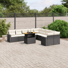 vidaXL 11 részes fekete polyrattan kerti ülőgarnitúra párnákkal kerti bútor