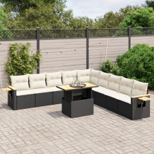 vidaXL 11 részes fekete polyrattan kerti ülőgarnitúra párnákkal kerti bútor