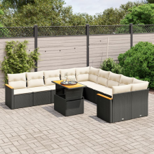 vidaXL 11 részes fekete polyrattan kerti ülőgarnitúra párnákkal kerti bútor