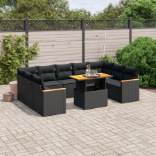 vidaXL 11 részes fekete polyrattan kerti ülőgarnitúra párnákkal kerti bútor