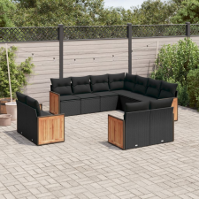 vidaXL 11 részes fekete polyrattan kerti ülőgarnitúra párnákkal kerti bútor