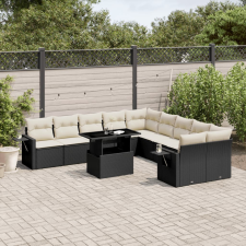 vidaXL 11 részes fekete polyrattan kerti ülőgarnitúra párnákkal kerti bútor