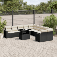 vidaXL 11 részes fekete polyrattan kerti ülőgarnitúra párnákkal kerti bútor