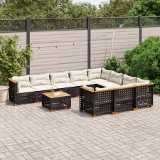vidaXL 11 részes fekete polyrattan kerti ülőgarnitúra párnákkal kerti bútor