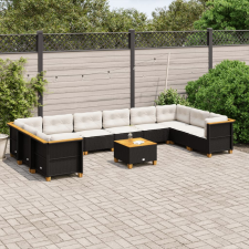 vidaXL 11 részes fekete polyrattan kerti ülőgarnitúra párnákkal kerti bútor