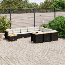 vidaXL 11 részes fekete polyrattan kerti ülőgarnitúra párnákkal kerti bútor