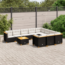 vidaXL 11 részes fekete polyrattan kerti ülőgarnitúra párnákkal kerti bútor