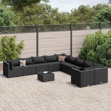 vidaXL 11 részes fekete polyrattan kerti ülőgarnitúra párnákkal kerti bútor
