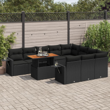 vidaXL 11 részes fekete polyrattan kerti ülőgarnitúra párnákkal kerti bútor