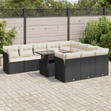 vidaXL 11 részes fekete polyrattan kerti ülőgarnitúra párnákkal kerti bútor