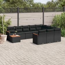 vidaXL 11 részes fekete polyrattan kerti ülőgarnitúra párnákkal kerti bútor
