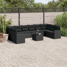 vidaXL 11 részes fekete polyrattan kerti ülőgarnitúra párnákkal kerti bútor