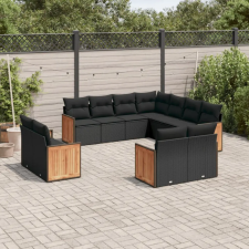 vidaXL 11 részes fekete polyrattan kerti ülőgarnitúra párnákkal kerti bútor