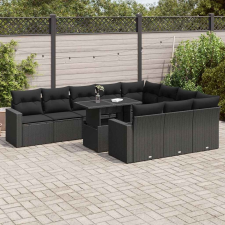 vidaXL 11 részes fekete polyrattan kerti ülőgarnitúra párnákkal kerti bútor