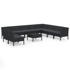 vidaXL 11 részes fekete polyrattan kerti ülőgarnitúra párnákkal (3094473) kerti bútor