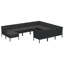 vidaXL 11 részes fekete polyrattan kerti ülőgarnitúra párnákkal (3094509) kerti bútor