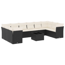 vidaXL 11 részes fekete polyrattan kerti ülőgarnitúra párnákkal (3218206) kerti bútor