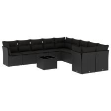 vidaXL 11 részes fekete polyrattan kerti ülőgarnitúra párnákkal (3218245) kerti bútor