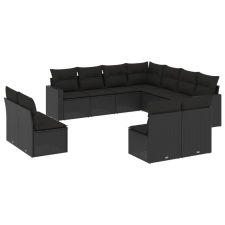 vidaXL 11 részes fekete polyrattan kerti ülőgarnitúra párnákkal (3219115) kerti bútor