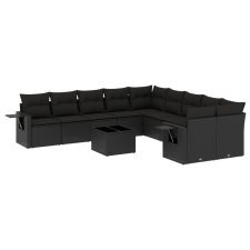 vidaXL 11 részes fekete polyrattan kerti ülőgarnitúra párnákkal (3220714) kerti bútor