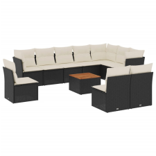 vidaXL 11 részes fekete polyrattan kerti ülőgarnitúra párnákkal (3223697) kerti bútor